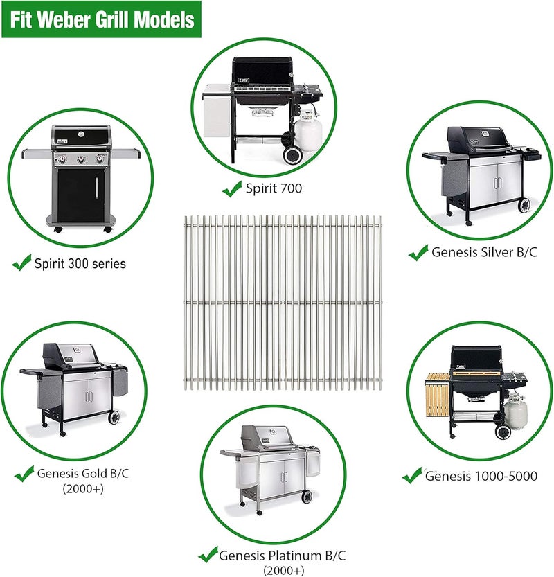LOCVCDA 17.5" Stainless Steel 7639 Gas Grill Grates for Weber Spirit 300 Series, Spirit 700, Genesis Silver B/C, Genesis Silver B & C, Genesis Gold B & C, Genesis Platinum B & C, Genesis 1000-3500 - Image 3
